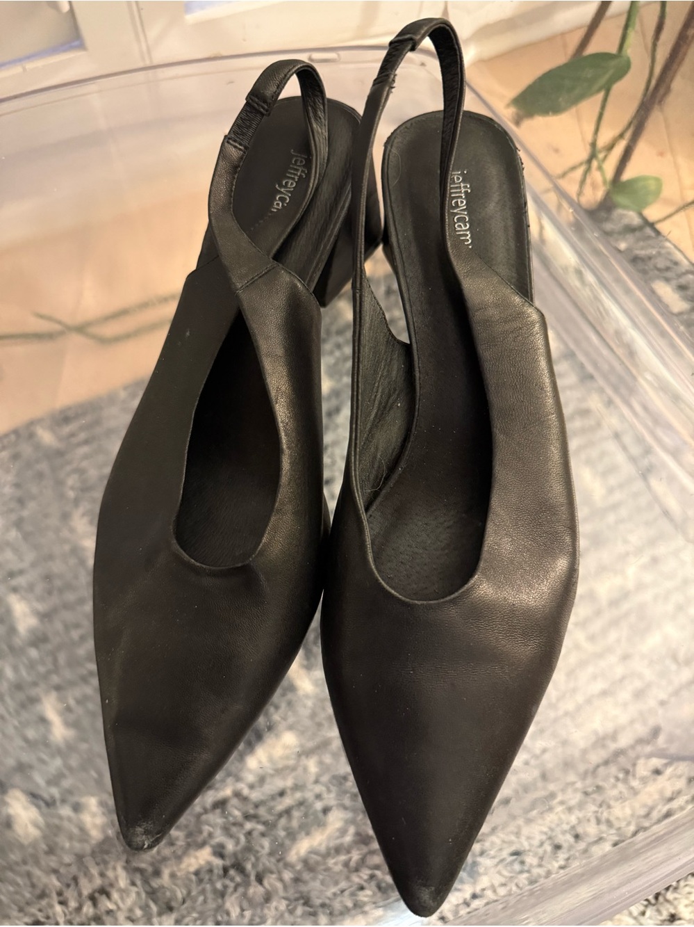 Jeffrey Campbell black leather pointed slingbacks size 11